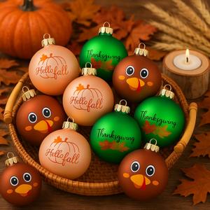 Civaner 15 Pcs Thanksgiving Ball Ornaments for Tree Autumn Decorative Turkey Pumpkin Maple Leaf Plastic Fall Party Hanging Ball Ornaments Baubles for Farmhouse Fall Autumn Thanksgiving Home Decor