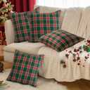 Softalker Christmas Pillow Cover 18x18 Set of 4 - Green Tartan Checkered Throw Pillow Cover, Farmhouse Buffalo Plaid Xmas Decorative Cushion Case for Couch Sofa, Christmas Holiday Decor