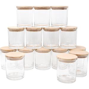 SHOWIN 10 OZ Thick Candle Jars for Making Candles 15 Pcs, Empty Jars with Wood Lids for Candle Making, Sample Container, Clear