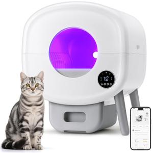 Automatic Cat Litter Box,Self Cleaning Litter Box Large Capacity for Multiple Cats with App Control and Safety Protection,2 Roll Litter Bags,White