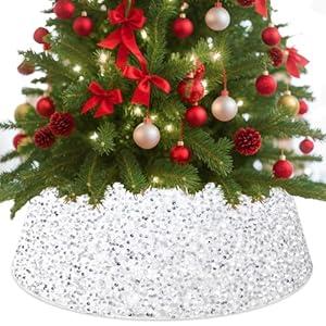 BSHSPX White Christmas Tree Collar 23.6 inch Sequin Christmas Tree Ring Glitter Xmas Tree Skirt Shimmer Christmastree Stand Collar Vintage Round Tree Collars for Christmas New Year Tree Decor