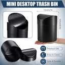 2 Pcs Desk Trash Can with Swing Lids, 12 Rolls of Trash Bags, 2L Brushed Stainless Steel Countertop Garbage Bin Small Wastebasket with Lid for Office Desk, Coffee Table (Black)