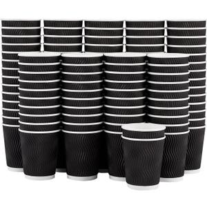 Lamosi 8 oz Disposable Coffee Cups - 120 Pack, Insulated Corrugated Paper Cups, Kraft Ripple Wall Cups for Hot Beverage or Cold Drinks (Black)