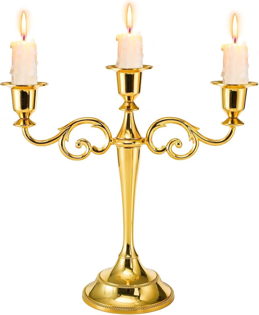 YOUEON Candelabra, Candelabra Candle Holder, Tall Candlesticks Holder, Elegant Taper Candle Holder Centerpiece for Wedding, Church, Halloween, Dining, Home Decor (Gold)