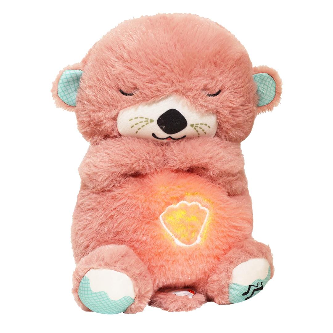 Glyrnur Baby Sound Machine Breathing Otter, Sensory Details Music Lights Rhythmic Breathing Motion Musical Baby Toy Plush for Newborns (Battery Not Includ)