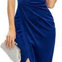 Missufe Women's Sleeveless Spaghetti Strap Wrap V Neck Bodycon Ruched Slit Midi Party Cocktail Velvet Dress (Large, Bright Red)