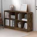 Furinno Jensen Book Shelf, 8-Cube Farmhouse Bookshelf, Display Bookcase, 11.8 x 47.6 x 26.8, for Living Room, Bedroom, Home Office, Amber Pine