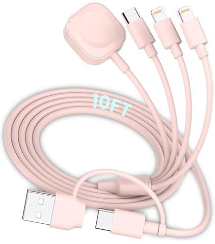 Apple Watch Charger Fast Charging,3 in 1 Multi Chargers Cable with USB C Charger, iWatch Charger Cord 6FT for iWatch Series Ultra 3/2/SE 3/11/10/9/8/7/6/5/4/iPhone17 15 16 Pro Max/14/13/12/11-Pink