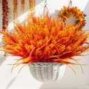 Artificial Fall Flowers for Outdoors 20 Bundles Faux Lavender UV Resistant Fake Monkey Grass Plants Plastic Autumn Mums for Indoor Outside Planter Porch Garden Window Box Decorations (Orange)