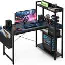 Grandder 40 Inch L Shaped Computer Desk with Reversible Storage Shelves, Home Office Corner Desk Study Writing Table with Hutch, Study, Black