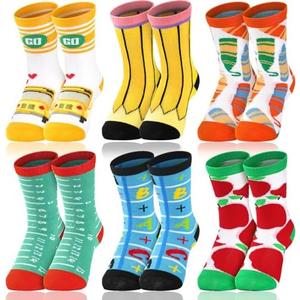 Zoooyawn 3 Pairs Back to School Socks for Kids Funny Crazy Silly Socks for Girls Back to School Gifts First Day Party Favors Pencils Bus Crayons Ruler Sock