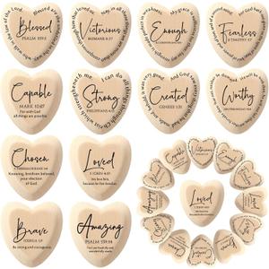Geelin Christian Gift Religious Wooden Heart Tokens with Inspirational Bible Verses Pocket Hug for Mother's Day Mom Women Men Friends Church Scripture Party Favor(Natural,36 Pcs)