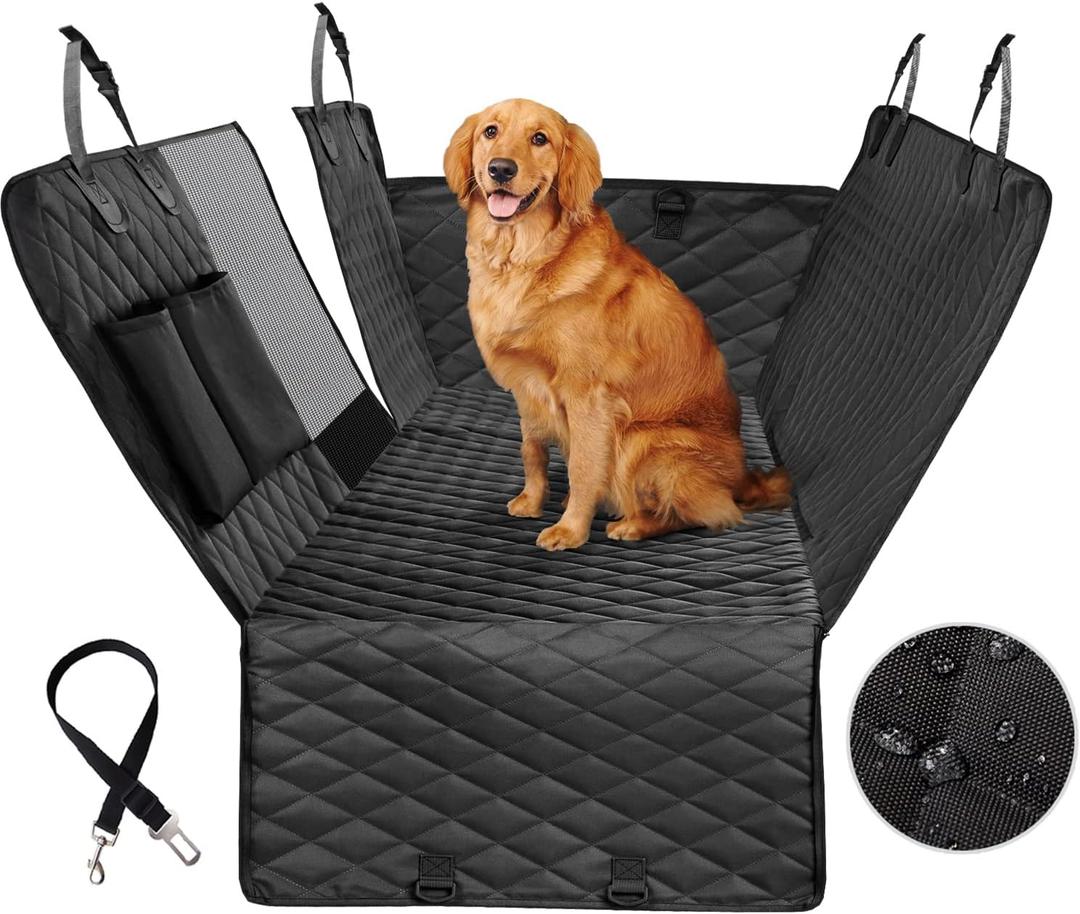 Vailge Dog Seat Cover for Back Seat, 100% Waterproof with Mesh Window, Scratch Prevent Anti-slip Dog Car Hammock, Standard (Black)