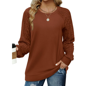 Saloogoe Sweatshirts for Women Crewneck Cable Knit Sleeve Sweaters Lightweight Fashion 2025, XL, Brown 