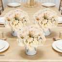 DIYDOFUN Flower Table Centerpieces  Set of 6 Floral Arrangement Artificial Wedding Hydrangeas Floral Arrangement with Rustic Metal Vase for Bridal Tea Party Event Decorations  Champagne