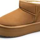 DREAM PAIRS FuzzyClassic Platform Mini Boots for Women Suede Genuine Leather, Classic Winter Ankle Snow Boots with Memory Foam Insole Lightweight Anti-Slip Outsole Outdoor (8.5, Chestnut)