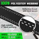 Car Tie Downs Straps with Snap Hooks for Trailers(4pk) - Reflective 2" x10ft Car Hauler Straps - Heavy Duty Tire Straps - Lasso Style -10,000lb Break Strength Car Straps for Trailer, UTVs, ATVs (Black)