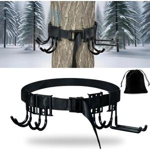 Treestand Strap Gear Hangers, Multi-Hook Accessory Holder for Bow Hanger, Tree Stand Accessories Holder with 8 Hooks, for Gears Bow Quiver Backpack Tree Saddle Bottle, with Storage Bag (Black1)