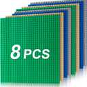 8 Pack Classic Baseplates, Building Plates for Building Bricks, Compatible with All Major Brands and Activity Table-Baseplate 10" x 10", Age 3 and up, Multicolored