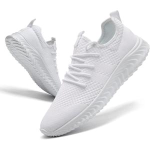 Womens Tennis Shoes Running Shoes - Gym Sneakers Shoes Walking Workout Shoes Non Slip Walking Athletic Slip on Breathable Mesh Comfortable Lightweight Casual Fashion Sports Shoes White Size 10