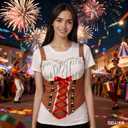 Oktoberfest T-Shirts for Womens Bavarian German Lederhosen Costume 3D Novelty Shirt Short Sleeve Festival Outfit (White, XXL)