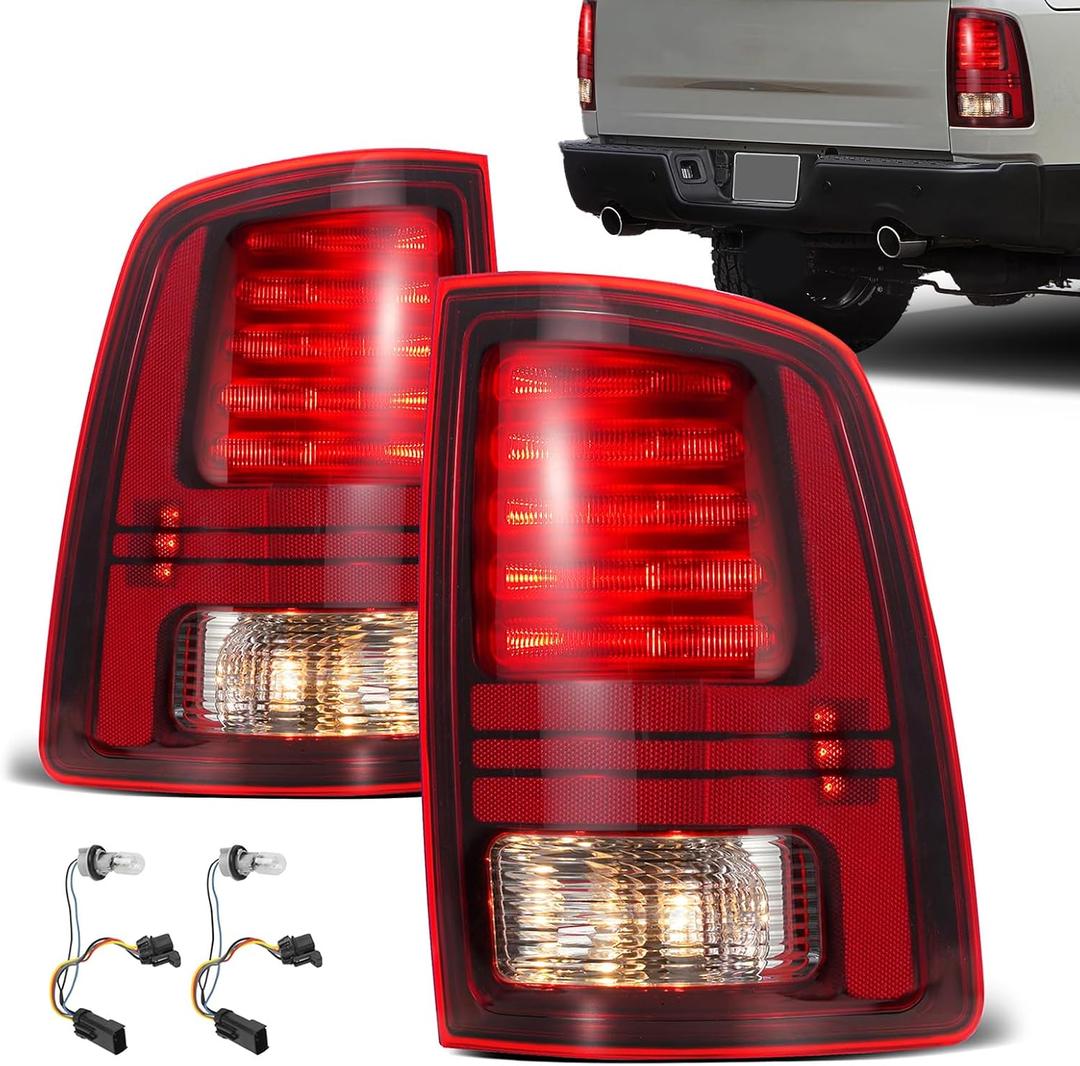 LED Tail Lights Compatible With 2013-2018 Dodge Ram 1500 2500 3500 Laramie/Limited/Longhorn Black Housing Taillights W/Bulbs Replace OME 68093081AC 68093080AC 68093081AB 68093080AB (Pair)