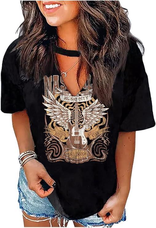 Tennessee Whiskey Shirts for Women Country Music T-Shirts Hollow Out V Neck T-Shirt Womens Keyhole Neck Tops (Large, Black-06)