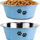 Stainless Steel Dog Bowls, Nonslip Rubber Bottom No Spill Proof Skid Metal Insulated Dog Bowls for  Dogs (Blue, 8.5 Cups/71 OZ)