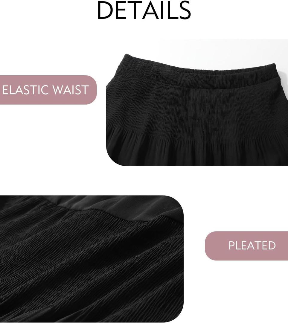 SEAFORM Women's Chiffon Skirts Flowy Elastic High Waist Maxi Skirts Elegant A-Line Beach Midi Skirts for Women with Lining (Black)