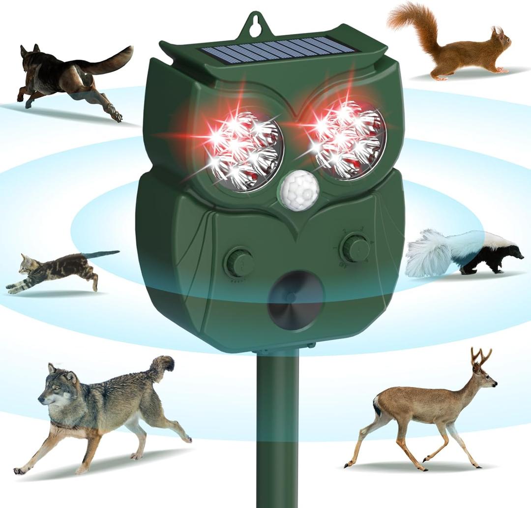 2025 Solar Powered Ultrasonic Animal&Bird Repeller, Waterproof Motion Detection with Sentor&LED Flash Light, Outdoor Annoyed Pest Deterrent for Dog, Skunk, Fox, Squirrels, Raccoon, Coyote, Rabbit