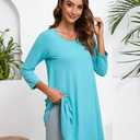 ENMAIN Women's Tops 3/4 Sleeve Dressy Casual Plus Size Tunic Tops to Wear with Leggings Swing Flare T-Shirt Loose Fit Blouses (Blue, S)
