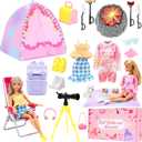 Miunana 35PCS Doll Camping Playset for 11.5" Girl Dolls - STEM Tent with Backpack, BBQ Grill & Stargazing Tools Pretend Play Outdoor Adventure Toy