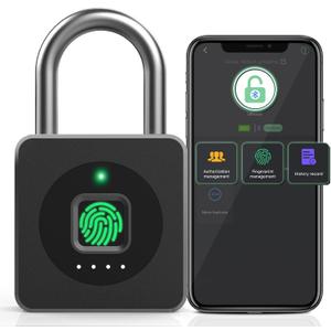 Pothunder Fingerprint Padlock with APP, Keyless Biometric Lock, Smart Waterproof Padlock Suitable for Gym, Locker, Gates, Fence, and Storage