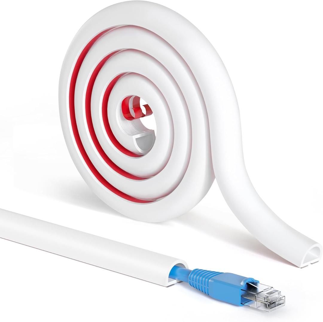 Soft Wall Cord Hider 118in, Half Round PVC Cord Covers for Wires on Wall, Small Cable Hider, Self-Adhesive Wire Covers on Floor, Cable Concealer for Home/Office, 0.6inW 0.4inH White