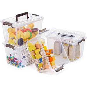 Citylife 4 Packs Plastic Storage Bins with Latching Lids Clear Storage Box with handle Stackable Storage Containers for Organizing Toys, Crafts, Tools