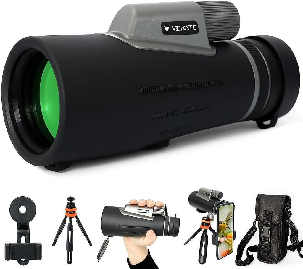 12x56 HD Monocular Telescope for Adults  High Power, Wide Field, Low Light Vision  Waterproof, Compact & Portable  for Bird Watching, Stargazing, Travel  Phone Adapter & Tripod Included