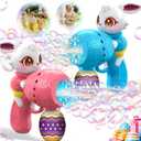 Easter Bubble Guns for Toddlers & Kids: Easter Basket Stuffers 2-Pack Bunny & Egg Themed - Leak-Proof Bubble Blaster Toys with Refill Solution - Perfect for Easter Egg Hunt & Outdoor Party (Blue-pink)