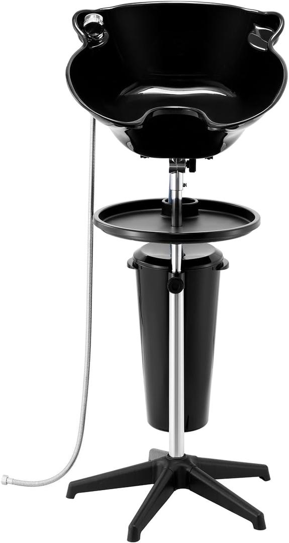 VEVOR Portable Shampoo Bowl, Deep Shampoo Sink for Washing Hair with Adjustable Height and Angle, Includes Drain Hose, Shower Head and Bucket, Portable Salon Sink for Barbershop Spa Center Use, Black