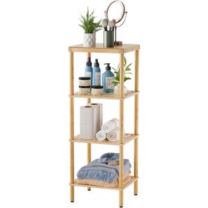 AmazerBath Bamboo Bathroom Shelf, 4-Tier Bathroom Storage Shelf, Multifunctional Storage Rack for Living Room Bedroom Kitchen, Space Saver