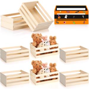 6 Pcs 12.5'' Large Wooden Crates for Crafts Unfinished Wood Crate Box for Display DIY Decorative Storage Basket Container Bulk for Decor, Kitchen Home, Pantry, Bedroom, Milk, Book, Arts