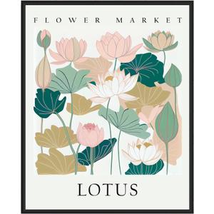 2 x Lotus Flower Market Poster Art Print, Floral Wall art Decor, Botanical Artwork Bedroom Bathroom Living room Decoration 47 (Lotus, 8 x 10 inches, Unframed)