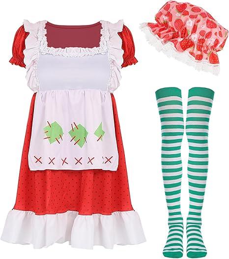 POEWAUVE Strawberry Shortcake Adult Costume Dress Halloween Costume For Women Outfits (S)
