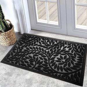 Bulijojo Front Door Mat Entrance,Durable Heavy Duty Welcome Mat,Thick Absorbent Natural Rubber Non Slip Mat,Sturdy Entryway Black, 17"x30"