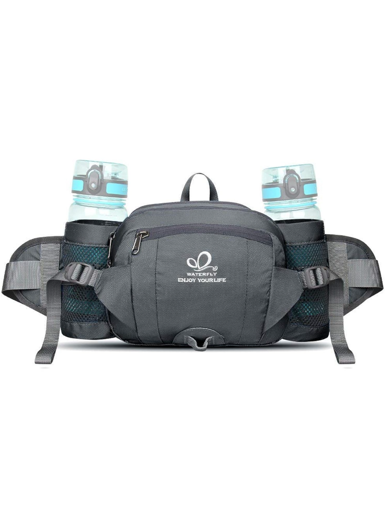 WATERFLY Fanny Pack Waist Bag: Fannie Pack 2 Water Bottle Holders Lumbar Belt Hiking Walking Running Jogging Camping Large Woman Man (Bottle Not Included)