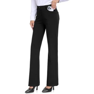 Tall Women's 34/36/38 Inseam Bootcut Dress Pants Office Work Yoga Slacks Stretch Business Casual Trousers (Black, L)