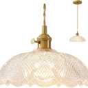 Hanging Lamp,9.8 Inch Pendant Lights Kitchen Island Golden Cord Hanging Pendant Light Flower Lampshade Vintage Hanging Lamp Farmhouse Living Room Bedroom with Light Bulb (250mm)