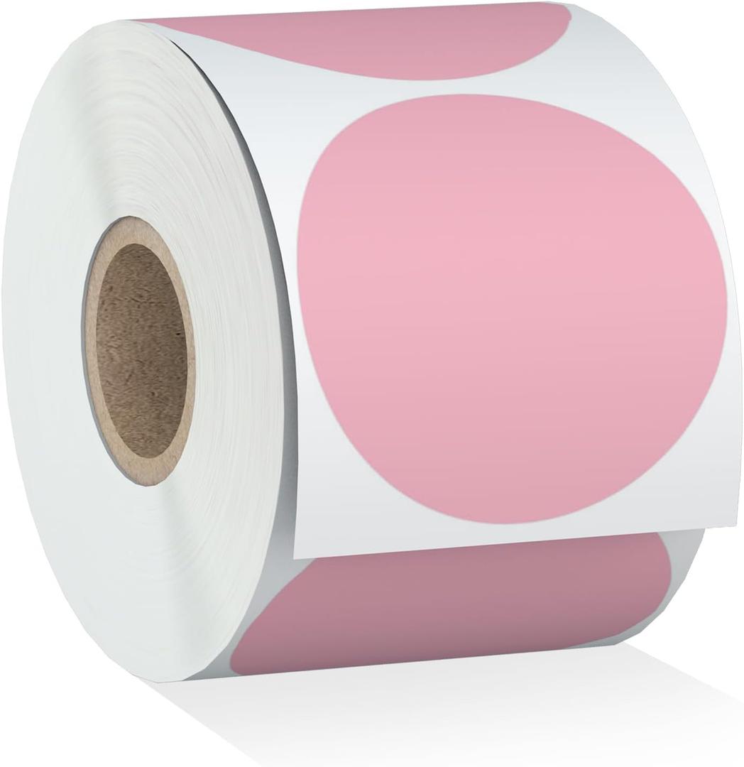 Misofuki 2" 750 Labels Pink Circle Direct Thermal Stickers Labels Roll Compatible with Zebra, Rollo, MUNBYN, Self-Adhesive Round Direct Thermal Labels (C-1-pk)
