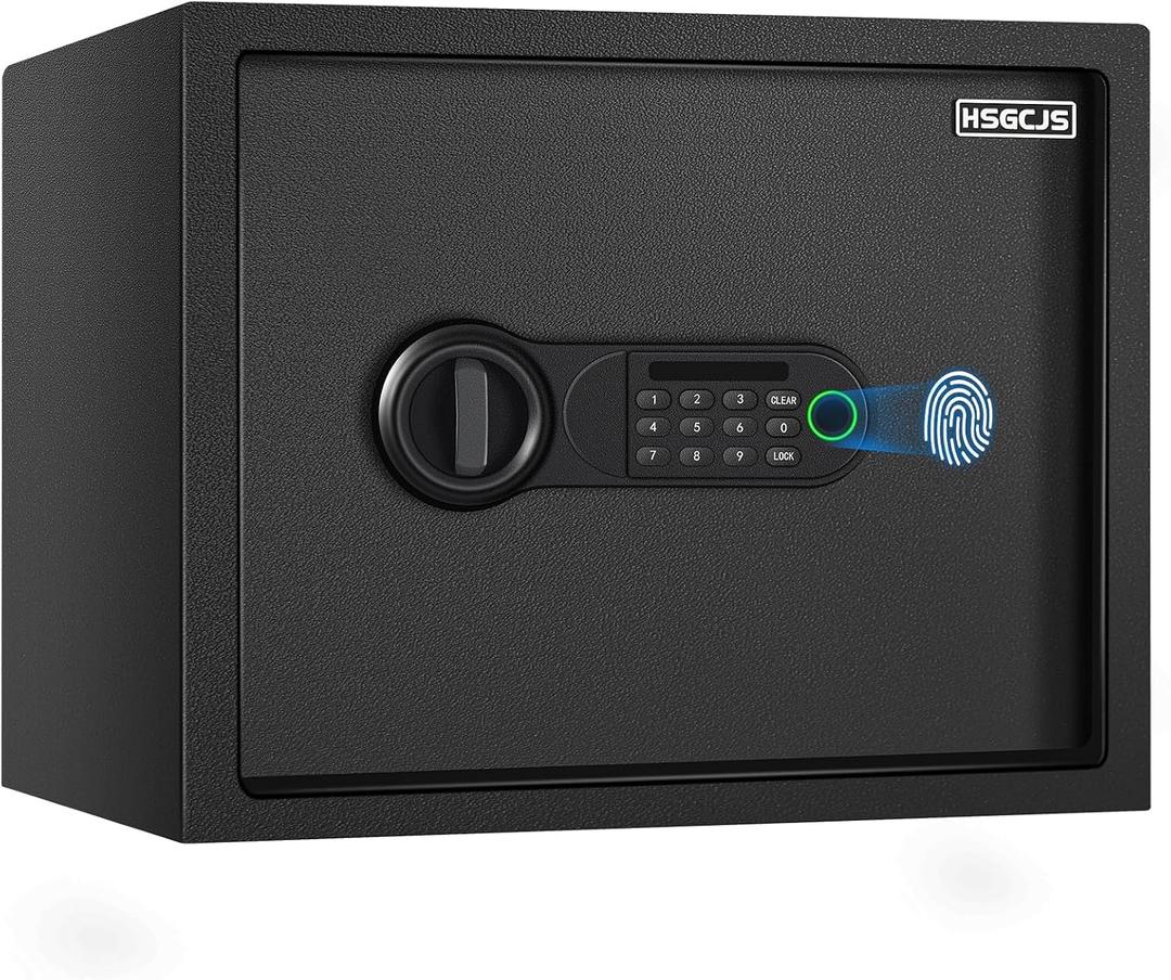 HSGCJS Fingerprint Safe 1.2 Cubic Feet, Biometric Fingerprint Lock with Digital Keypad, Home Security Box with Induction Light and Leather Interior for Jewelry Cash Documents Valuables