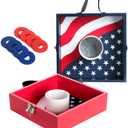 Washer Toss Game Set, Premium Wooden Outdoor Games for Adults and Family, Portable Pitching Target with 8 Steel Washers & Carry Handle, Patriotic Lawn Game for Backyard, Tailgating, Camping