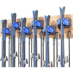 Ski & Snowboard Wall Rack for Garage Wall Fits Any Ski/board, Ski Wall Mount Holders Damage-Free Storage Rack, Garage Organization Space-Saving Winter Gear Organizer, Blue, 6 Pack